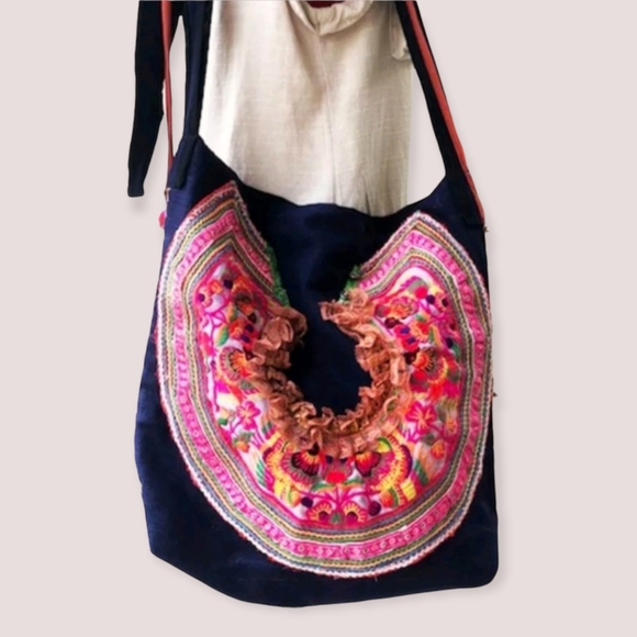 Vintage Handbags - Hand Crafted Hmong Tribal Thai Vintage Ethnic Textile Slouchy Tote Handbag